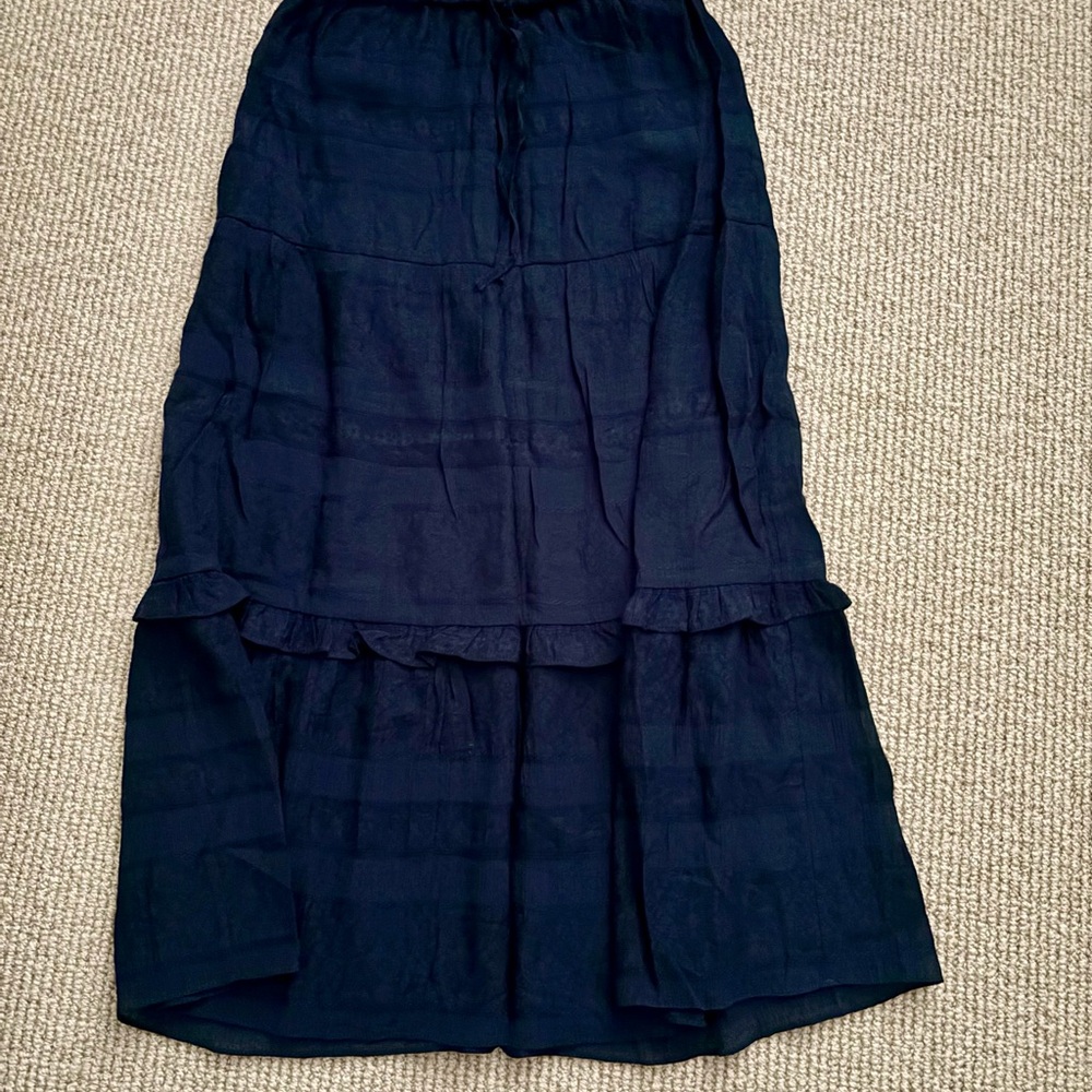Pablo Navy Textured Linen Skirt